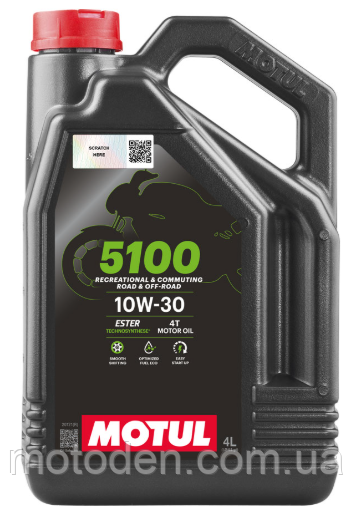 Олива моторна MOTUL 5100 4T SAE 10W30 (4L), фото 1