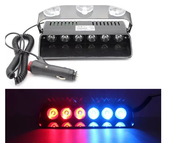 Стробоскоп КРАСНО-СИНІЙ на лобове скло "FLASHING WARMING LED S9", проблисковий маячок салон авто, фото 1