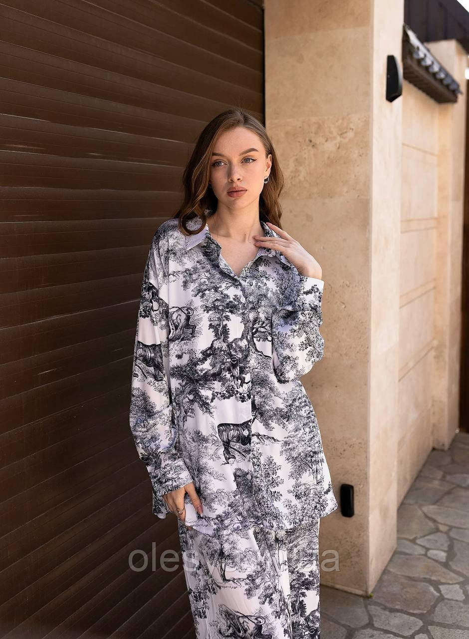 Костюм жіночий стильний брючний шовковий 187 Розмір one size, фото 1