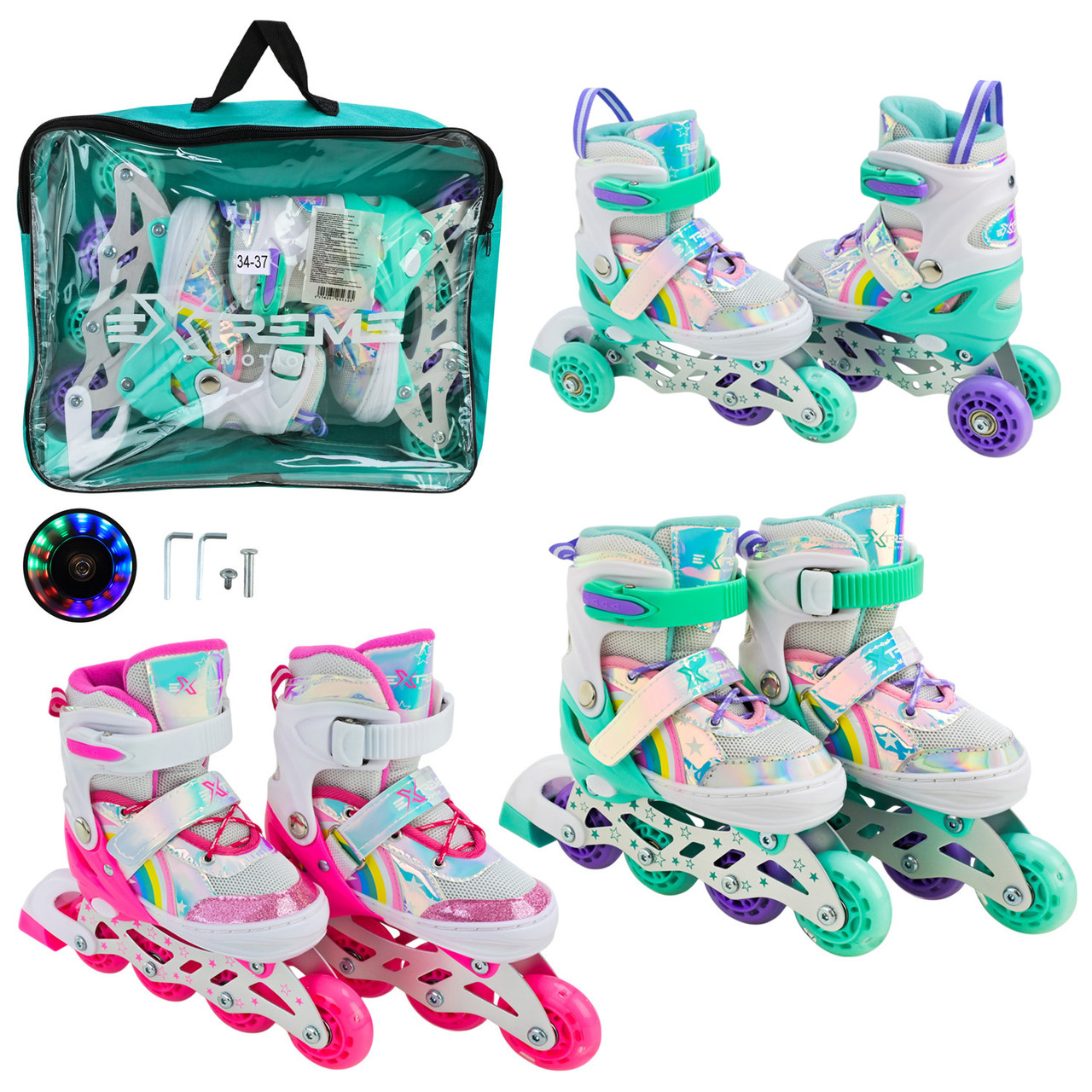 Роликові ковзани арт. RL25431 (6шт)  розмір M (34-37) колеса PU 1 світло