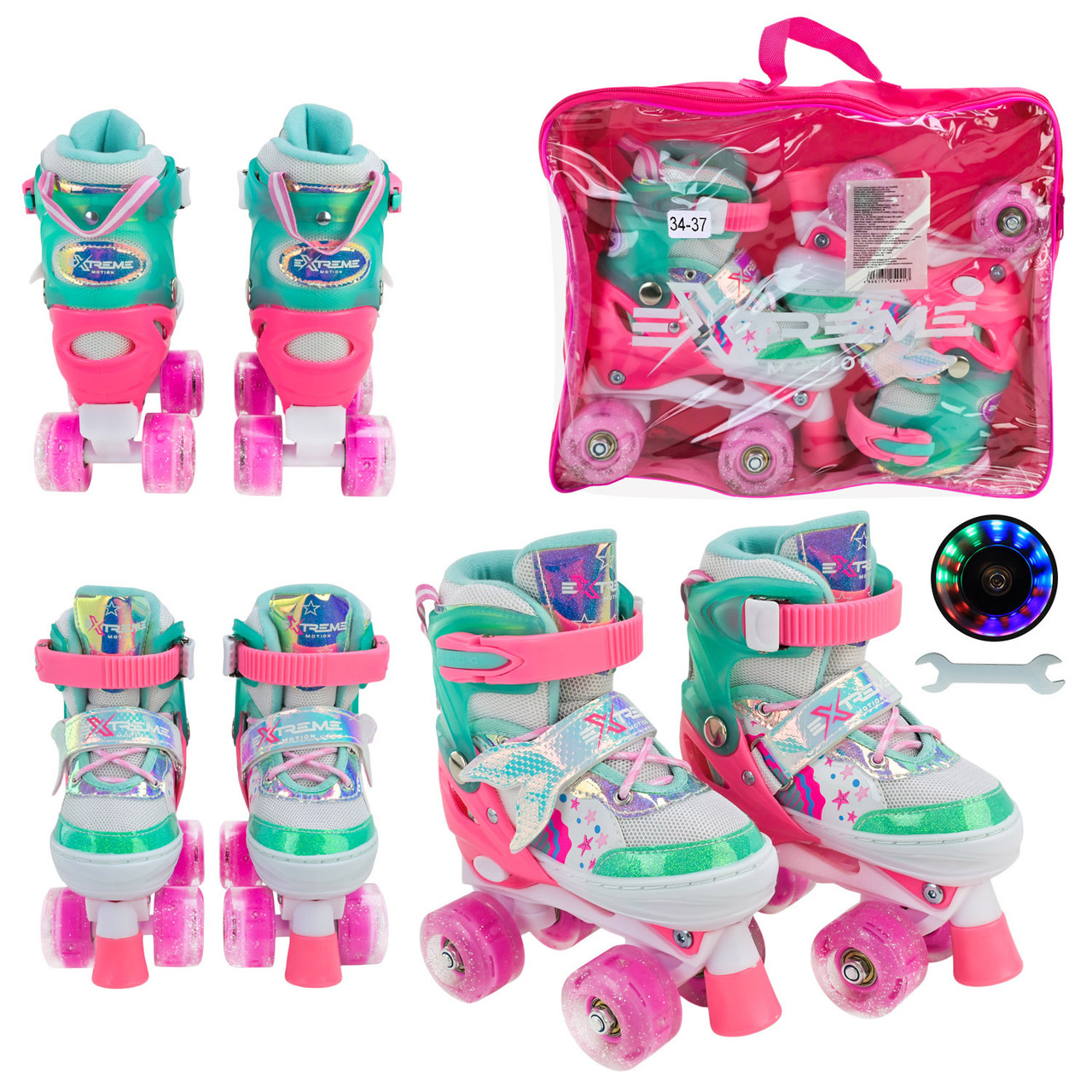 Роликові ковзани арт. RL25437 (6шт)  розмір M (34-37) колеса PU 1 світло