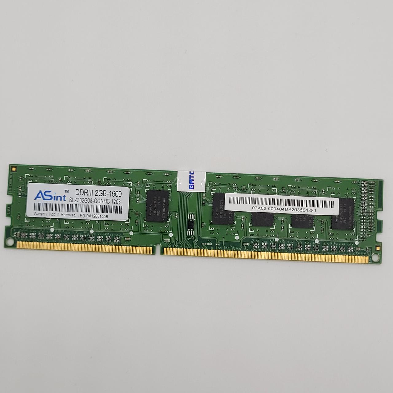 Оперативна пам'ять Asint DDR3 2Gb 1600MHz PC3-12800U 1Rx8 CL11 (SLZ302G08-GGNHC) Б/В