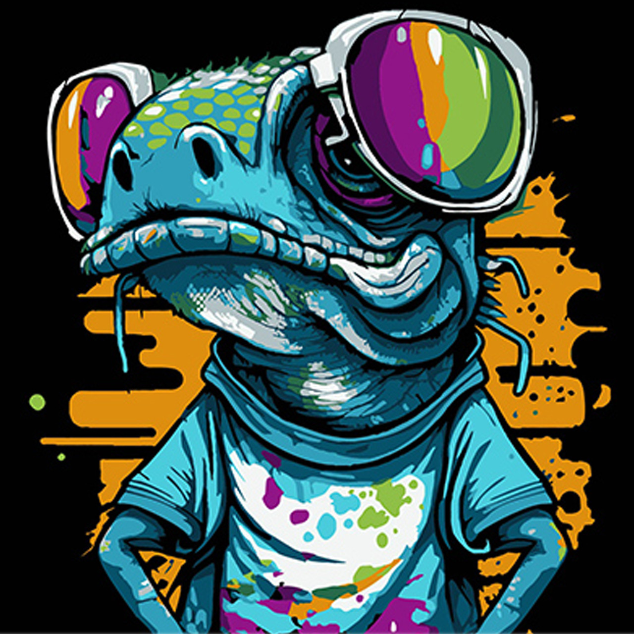 Набір для розпису по номерах Яскрава рептилія Strateg на чорному фоні розміром 30х30 см (SH3030-1)