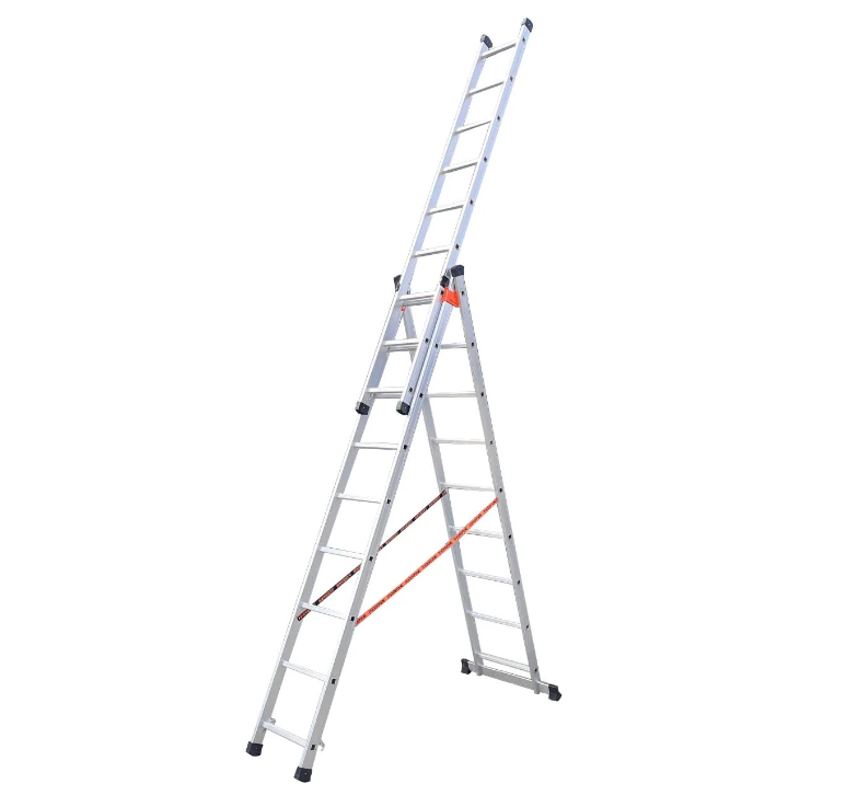 Драбина трисекційна 6 м алюмінієва 3 х 9 сходинок, фото 1