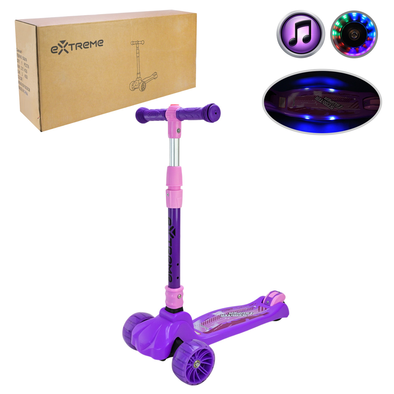 Самокат дитячий 3-х коліс арт. SC814_Viol  (1шт)  ФІОЛЕТОВИЙ,3 колеса,PU світло, заднє пластик,складний короб.