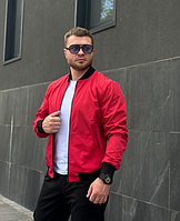Чоловічий бомбер червоного кольору стильний демісезонний на манжеті
