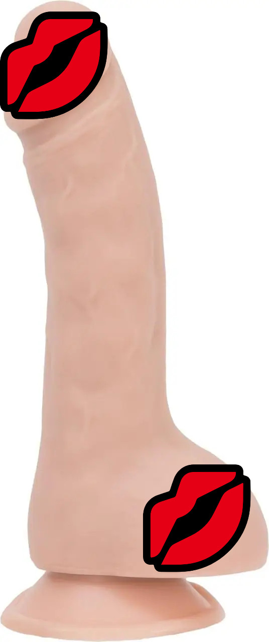 Вигнутий фалоімітатор на присосці ADDICTION — BRAD 7,5″ Dildo With Balls, Beige, реалістичний, фото 1