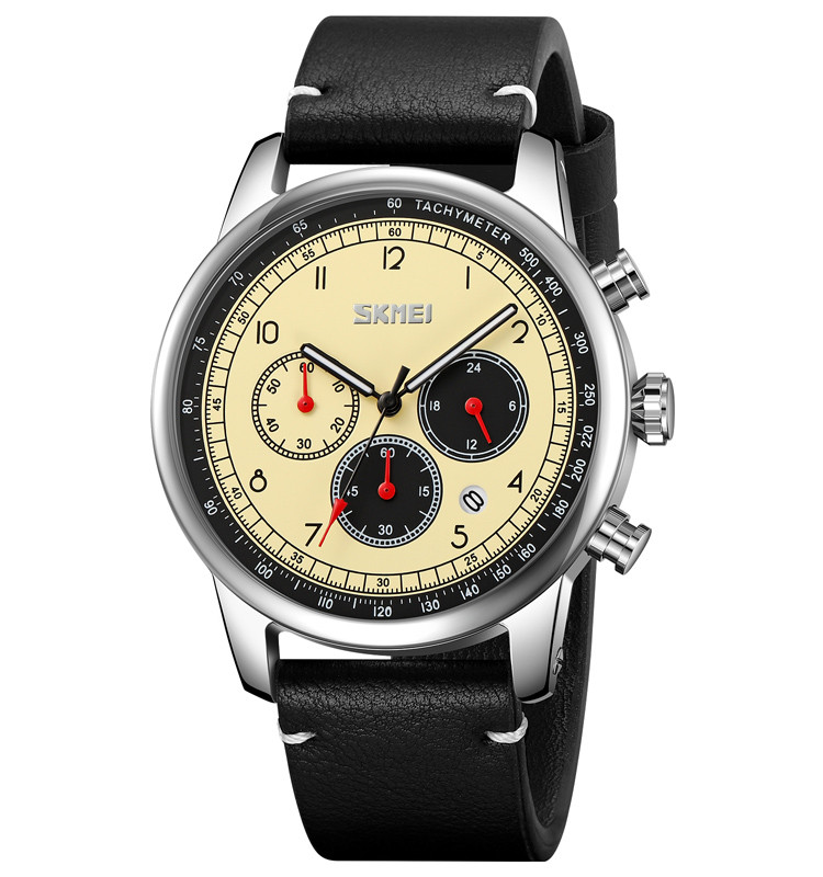 Skmei 9318 чорні з класичним бежевим годинником, фото 1