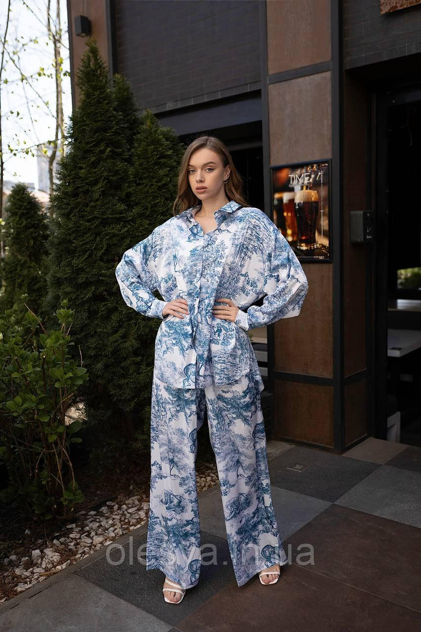 Костюм жіночий стильний брючний шовковий 187 Розмір one size, фото 1
