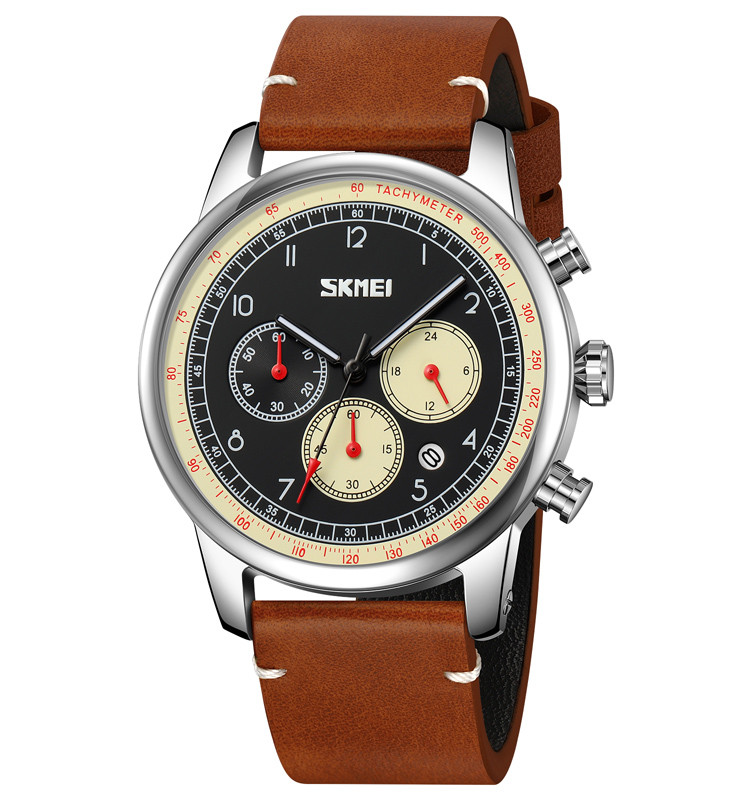 Skmei 9318 класичний годинник коричневий з бежевим циферблатом, фото 1