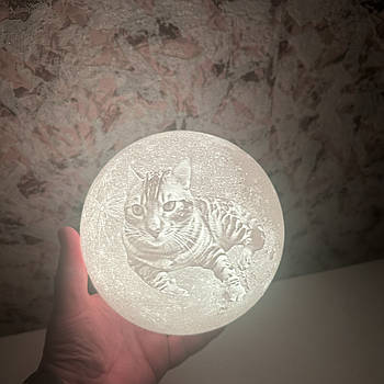 Нічник Світильник Місяць 180 мм із Вашою фотографією Логотипом Написом акумуляторний 16 кольорів пульт