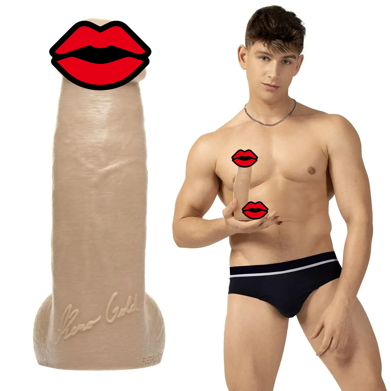 Фалоімітатор Fleshjack Boys: Reno Gold Dildo, за зліпком пеніса порноактора, фото 1