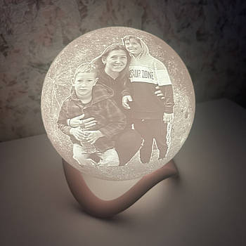 Нічник Світильник Місяць 200 мм із Вашою фотографією Логотипом Написом акумуляторний 16 кольорів пульт