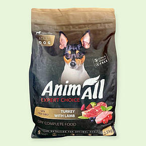 Повнораціонний сухий корм AnimAll зі свіжою індичкою та ягням для дорослих собак малих порід, 2.5 кг, фото 1