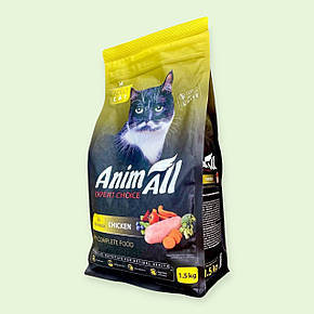 Повнораціонний сухий корм AnimAll для котів зі свіжою куркою, 1.5 кг, фото 3