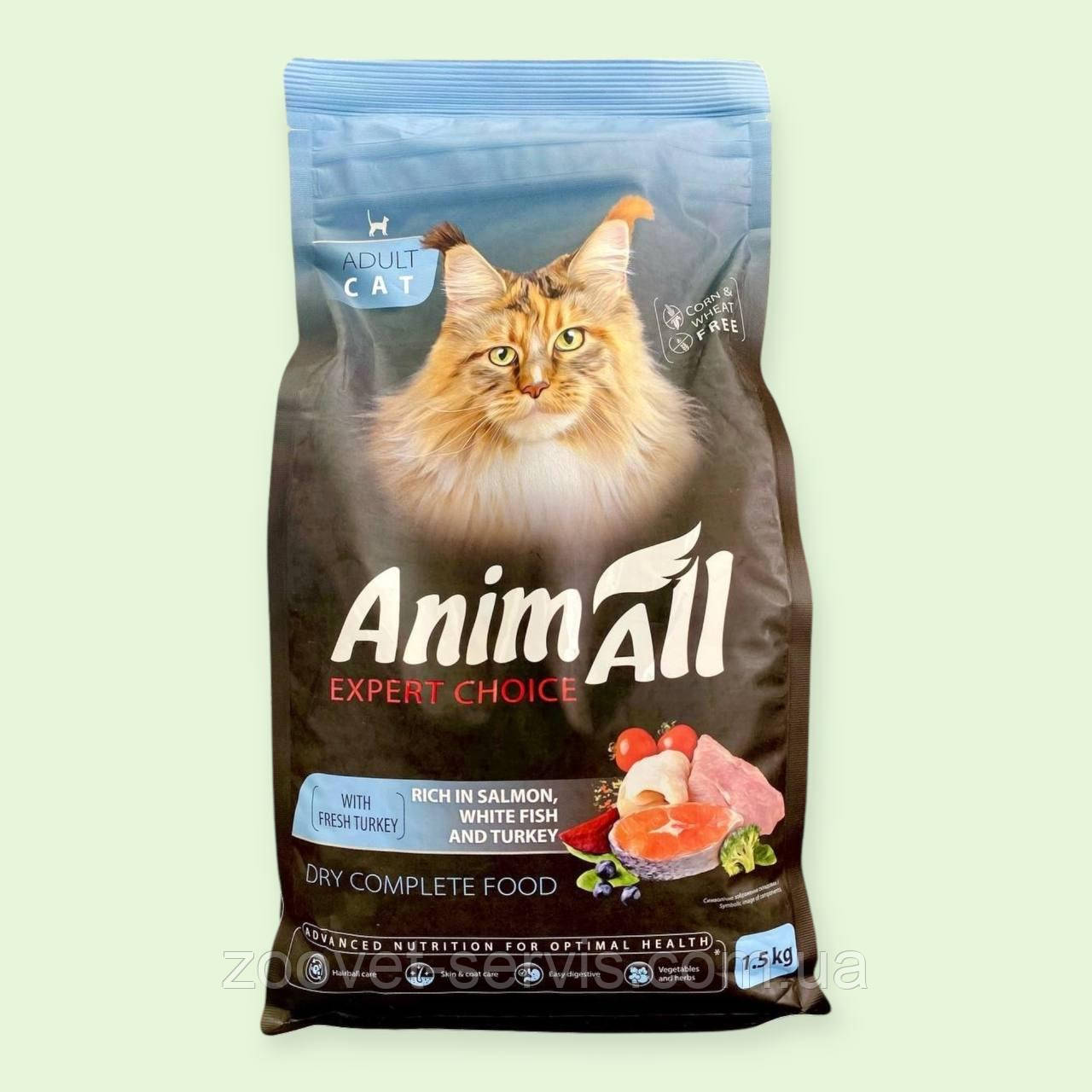 Сухий корм AnimAll для котів з лососем, білою рибою та індичкою 1,5кг