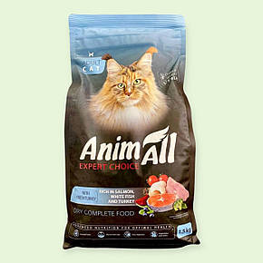 Сухий корм AnimAll для котів з лососем, білою рибою та індичкою 1,5кг, фото 1
