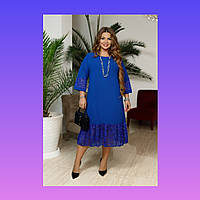 Жіноча святкова сукня батал електрик з гіпюром до коліна великого розміру