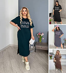 Жіноче довге плаття-футболка великих і батальних розмірів, чорне, зелене, моко, сіре