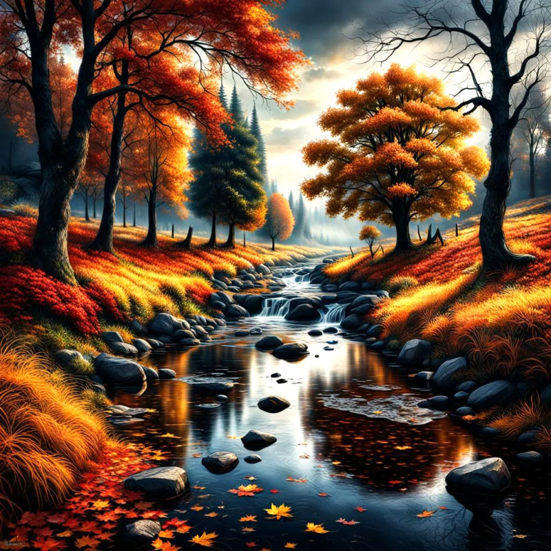 Алмазна мозаїка Пишний осінній пейзаж DMF-488 (40 x 40 см) на підрамнику, фото 1