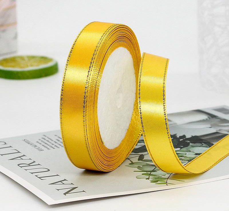 Стрічка Атласна із Золотим Люрексом / 2 см / 21 метр / Обліпиховий, фото 1