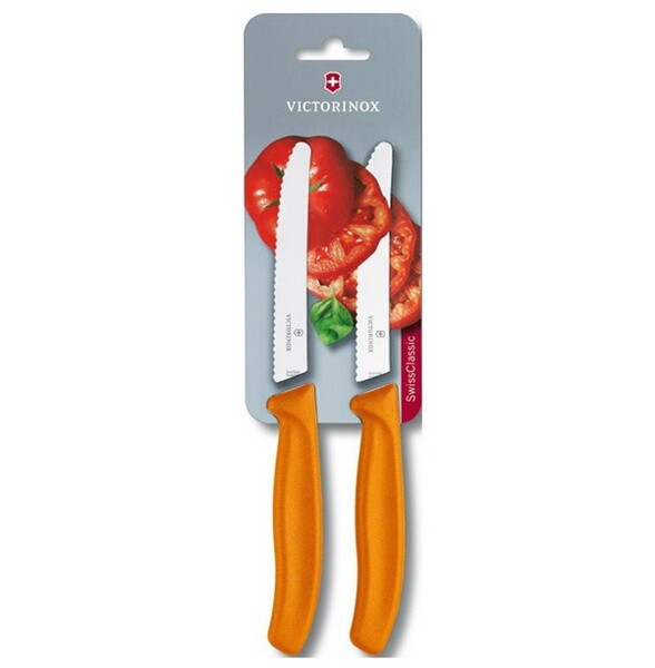 Набір ножів кухонних Victorinox SwissClassic, 11 см, серейтор, 2 шт. блістер, жовтогарячі tdi