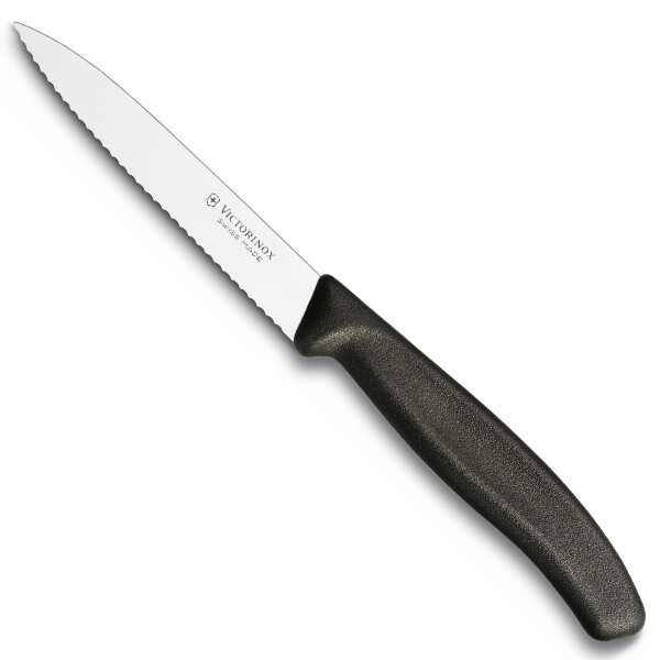 Ніж кухонний Victorinox SwissClassic 10 см, серейтор, чорний tdi