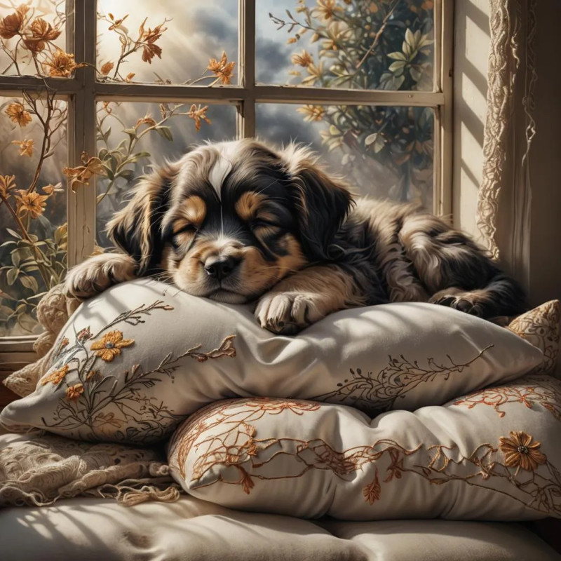 Алмазна мозаїка Сонне цуценя DMF-492 (40 x 40 см) на підрамнику, фото 1