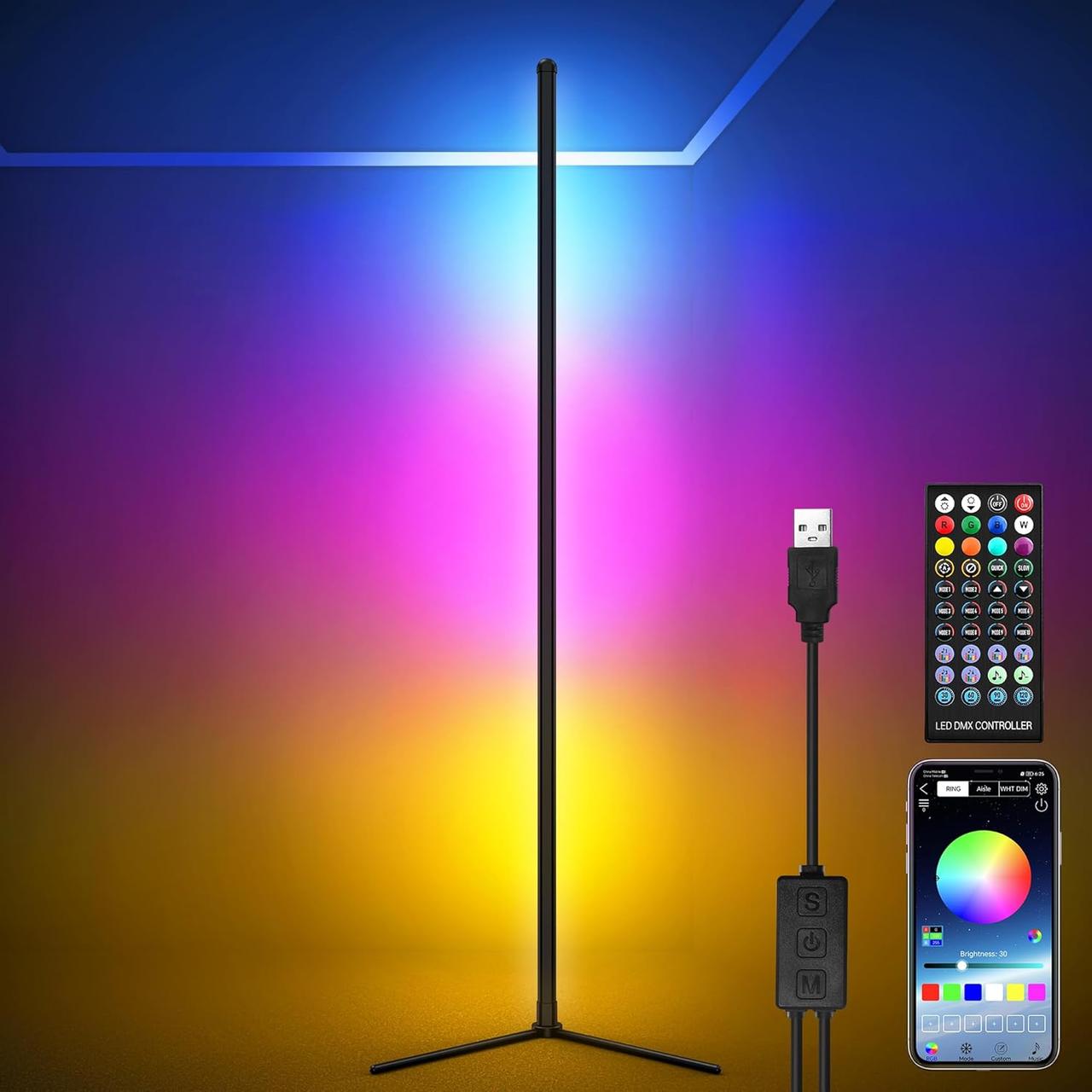 RGB LED Кутовий торшер 61,5" Кутовий світильник Сучасна лампа для підлоги з додатком/примультом/синхронізацією музики/режим DIY/16
