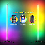 RGB LED Кутовий торшер 61,5" Кутовий світильник Сучасна лампа для підлоги з додатком/примультом/синхронізацією музики/режим DIY/16, фото 5