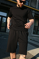 Чорний літній костюм шорти+футболка оверсайз
