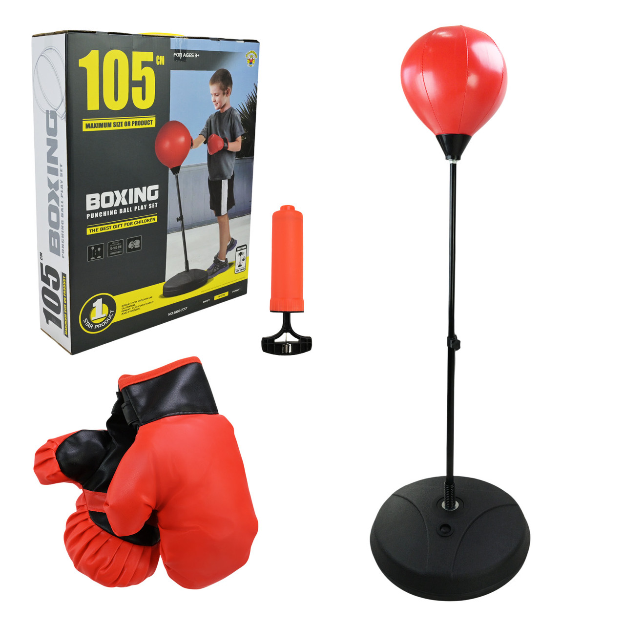 Боксерський набір  арт. 666-777 (20шт)  надувна груша 18 см на стійці (70-105см) короб.34*10*43,5 см