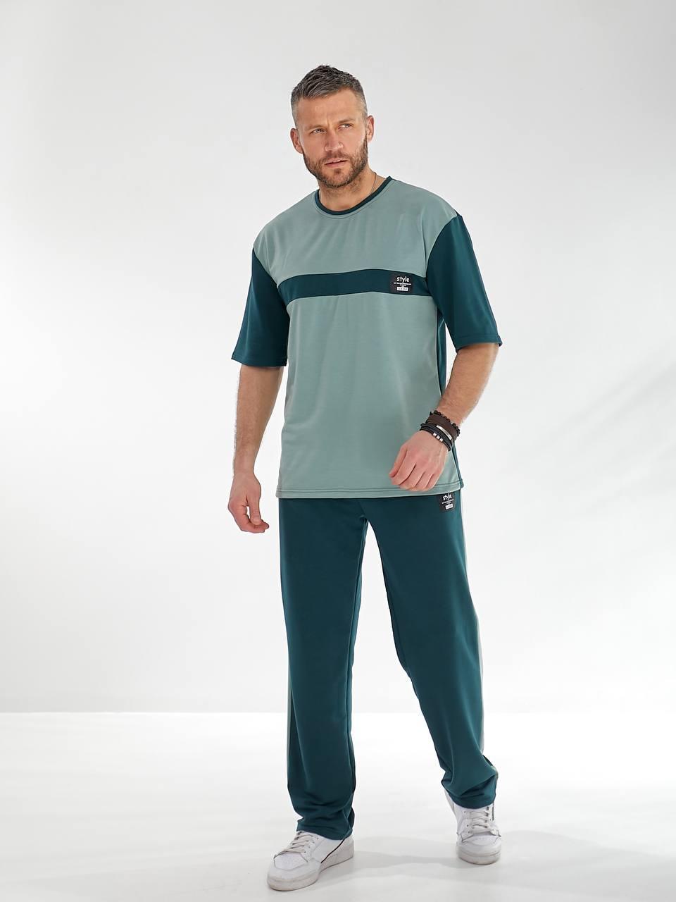 Костюм чоловічий літній спортивний: футболка та довгі вільні прямі штани, фото 1