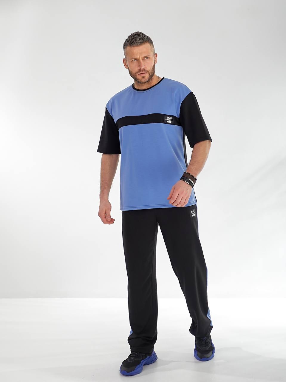 Костюм чоловічий літній спортивний: футболка та довгі вільні прямі штани, фото 1