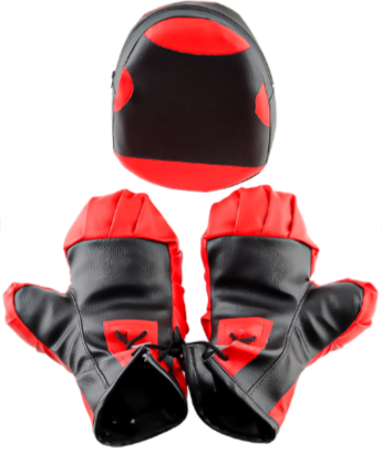 Боксерський набір червоно-чорні  рукавички та лапа  Strateg   (2085)