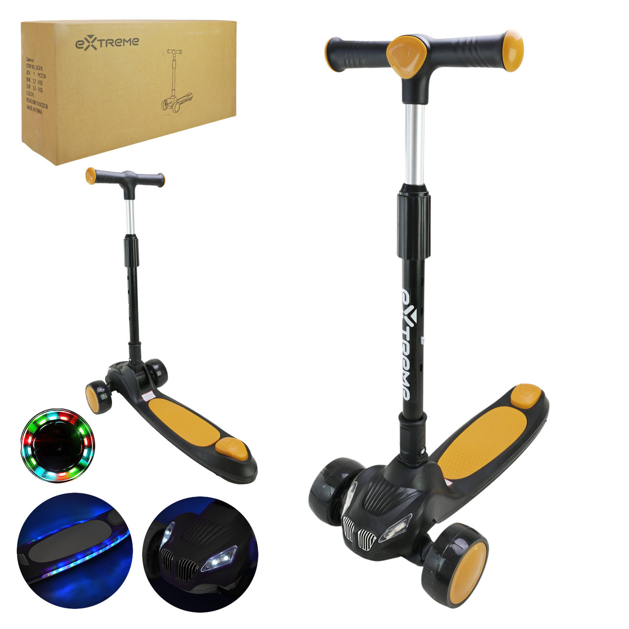 Самокат дитячий 3-х коліс арт. SC816_Black (1шт)  ЧОРНИЙ,3 колеса,PU світло, заднє пластик, короб.