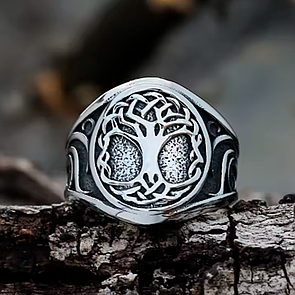 Кільце печатка перстень чоловічий сталевий LERAD 20 з нержавіючої сталі з світовим деревом