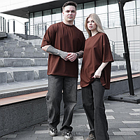 Парні футболки оверсайз(oversize) для чоловіка і дружини, для закоханих пар SANE коричневі