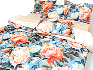 Постільна білизна Королева Ночі (Сатин Premium) | Полуторний комплект | 50х70 | Квіти на блакитному та персиковому, фото 2