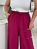 Жіночі легкі весняно-літні широкі штани палаццо із жатки на резинці в талії, з кишенями, батал великі розміри, фото 3