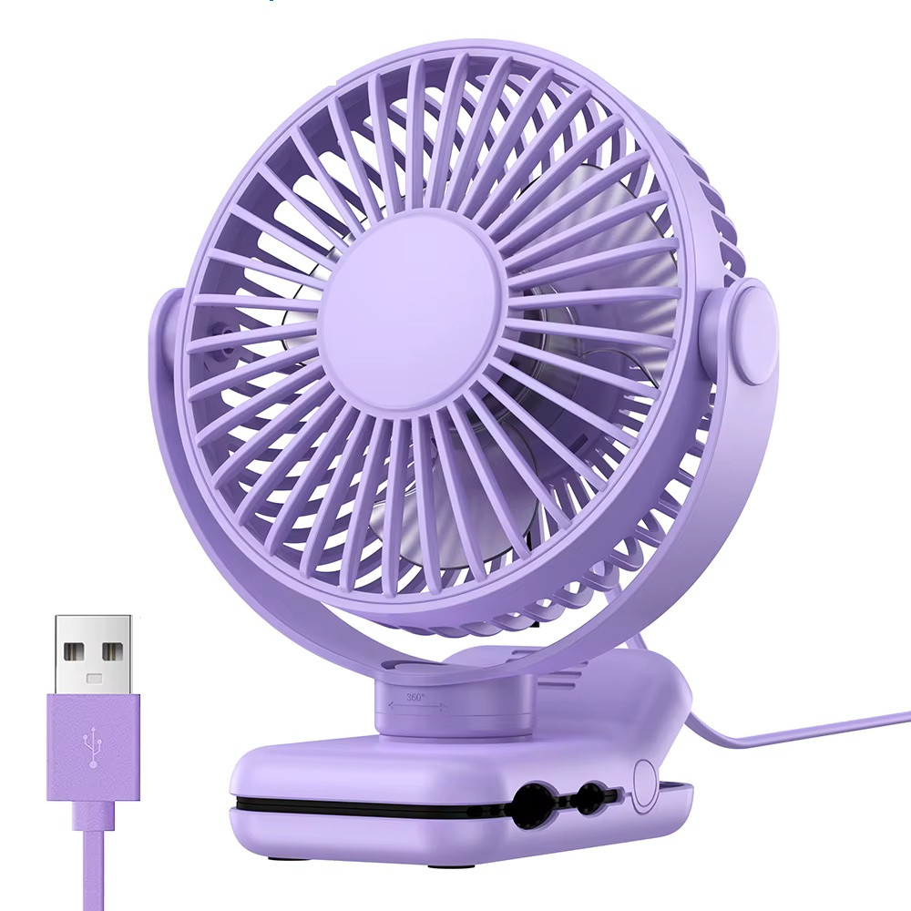 Портативний USB-вентилятор з кліпсою та 3 режимами обдуву фіолетовий