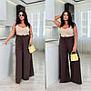Жіночі легкі весняно-літні широкі штани палаццо із жатки на резинці в талії, з кишенями, батал великі розміри, фото 10