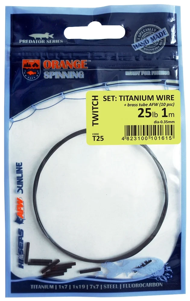 Повідцевий матеріал UKRSPIN Orange Spinning титан AFW набір 1 м 9 кг (20lb)/0.35 мм і 20 трубочок