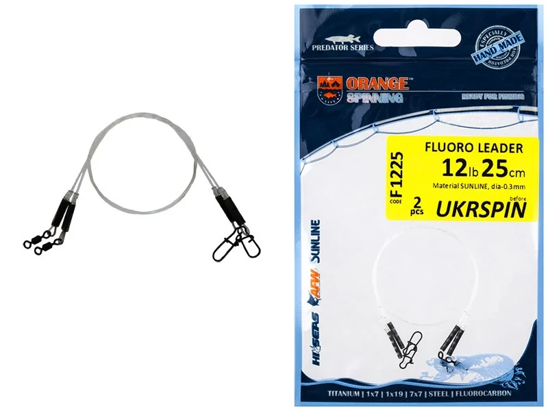 Поводок UKRSPIN Orange Spinning Fluoro Sunline 20см 14кг(30lb)/0.6мм (2шт/уп)