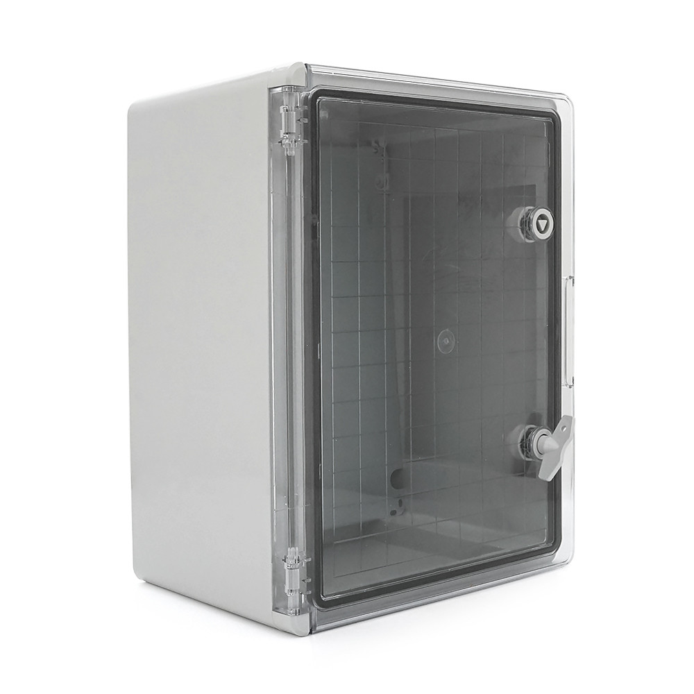 Бокс ударостійкий з ABS пластику з монтажною панеллю 400х300х220, з прозорими дверцятами, IP65, фото 1