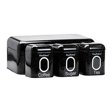 Хлібниця чорна з банками для зберігання сипучих продуктів, набір із 4 штук, 1 літр HP33533B