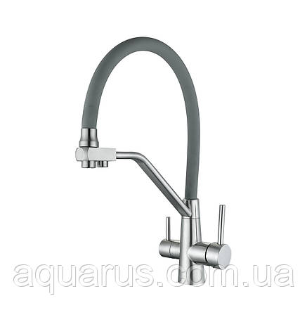 Змішувач для кухні на дві води WEZER INX4A-08, нерж. сталь, фото 1