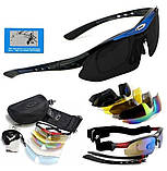 Захисні сонцезахисні окуляри з поляризацією чорні із синім 5 лінз oakley One size+.solve, фото 4