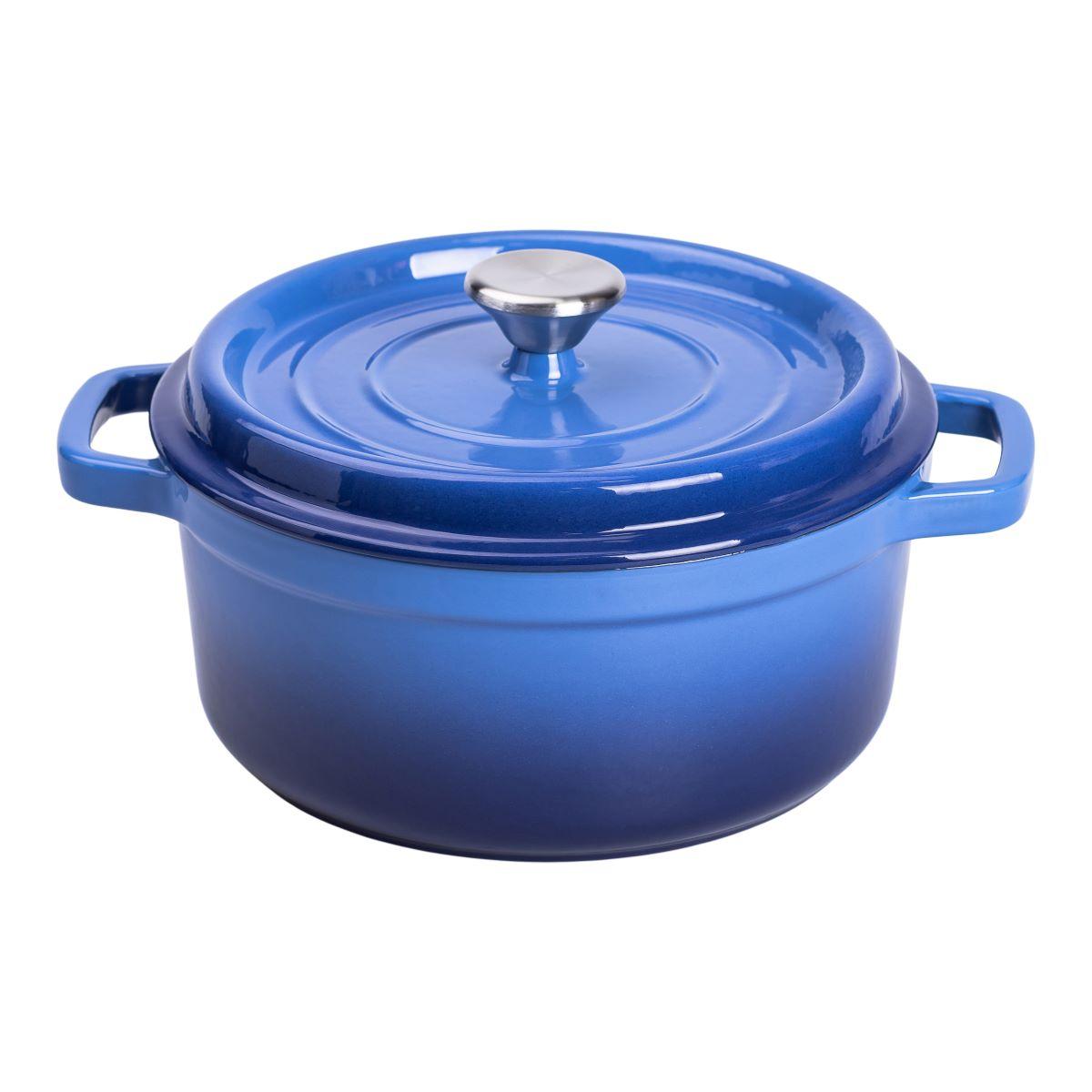 Каструля чавунна емальована 3 л з кришкою Ø24 см Синя HP-1-3BL, фото 1