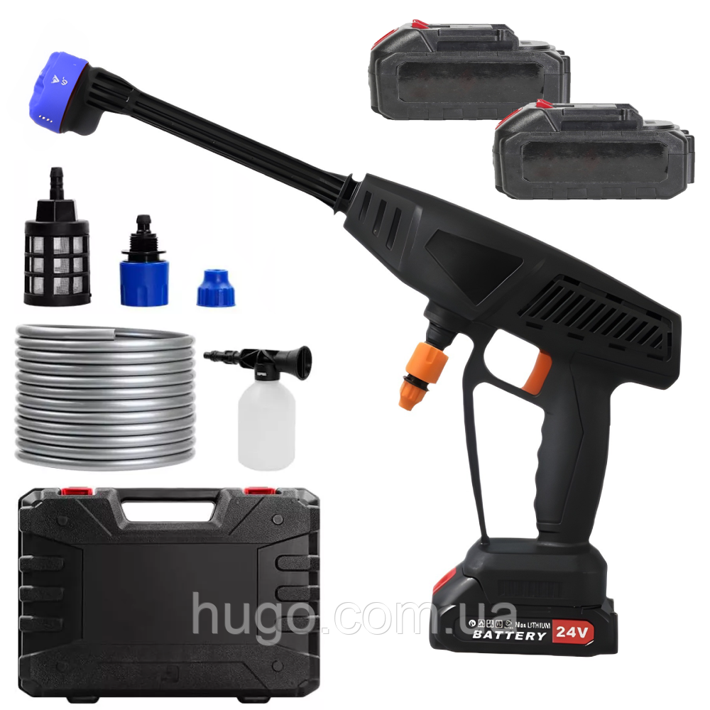 Мінімийка високого тиску з поливом (5 режимів) в кейсі + 2 акумулятори 24В / Акумуляторна міні мийка, фото 1